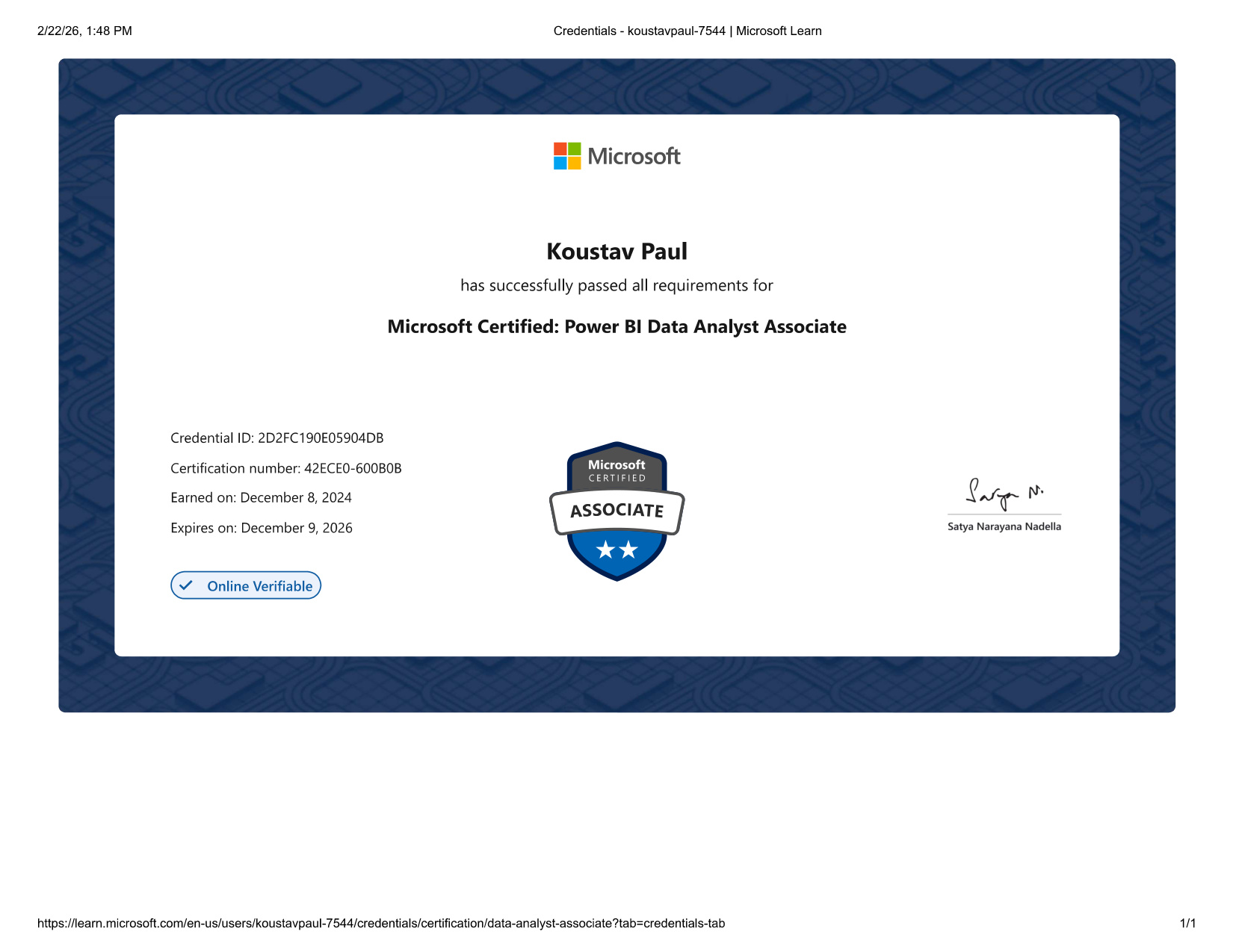 Data Analyst Associate Certificate